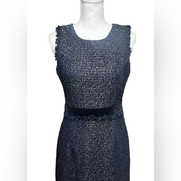 J Crew Navy Blue Tweed Velvet Sleeveless Dress Small 4 holiday - Picture 3 of 7